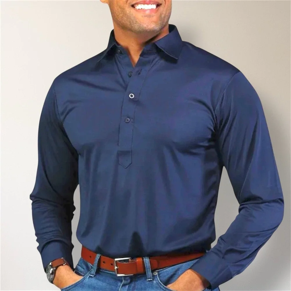 Collars & Co S Navy‎ Dress Collar Polo Shirt Stretch Long Sleeve Golf Preppy